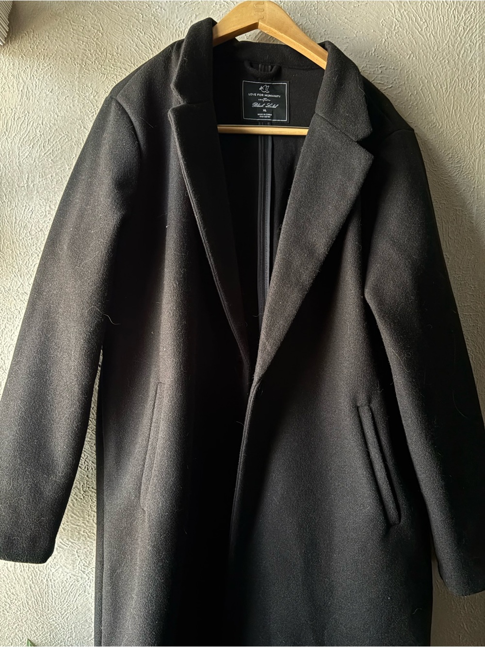 Black Label Men's Black Pea Coat - Classic Wool Blend